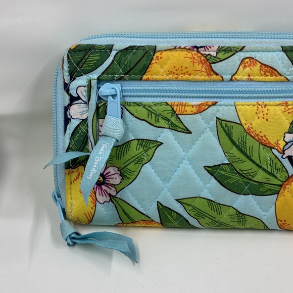 Vera Bradley Lemon Grove Turnlock Wallet Teal, Yellow, Leaves, Ladybug,‎ Flowers - Picture 9 of 9